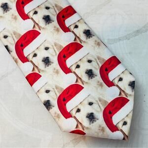 Ho Ho Ho Puppy Dog Santa Hat Holiday Christmas Tie